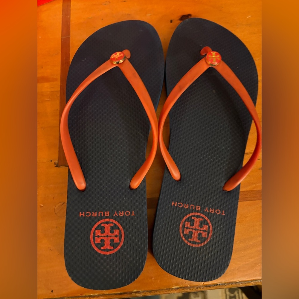 Tory Burch Kira Dark Blue and Red Flip Flops